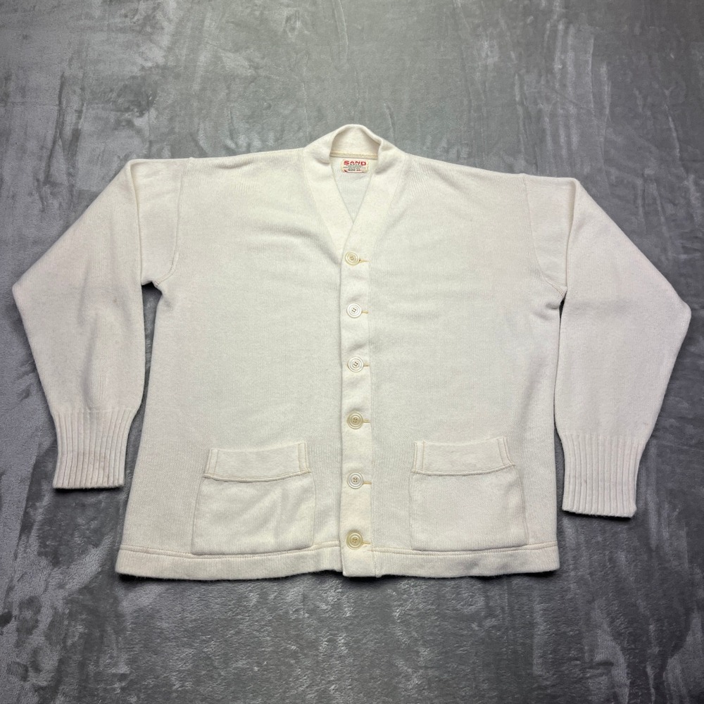 Vintage Sand Knit Cardigan Sweater Womens Size 44 Cream Athletic Knitwear 1950's